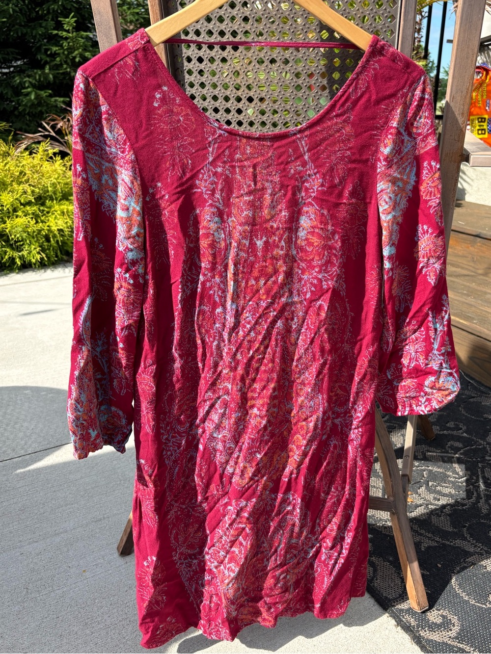 Billabong Women's Long Sleeve Floral Tunic Dress in Burgundy and Multi